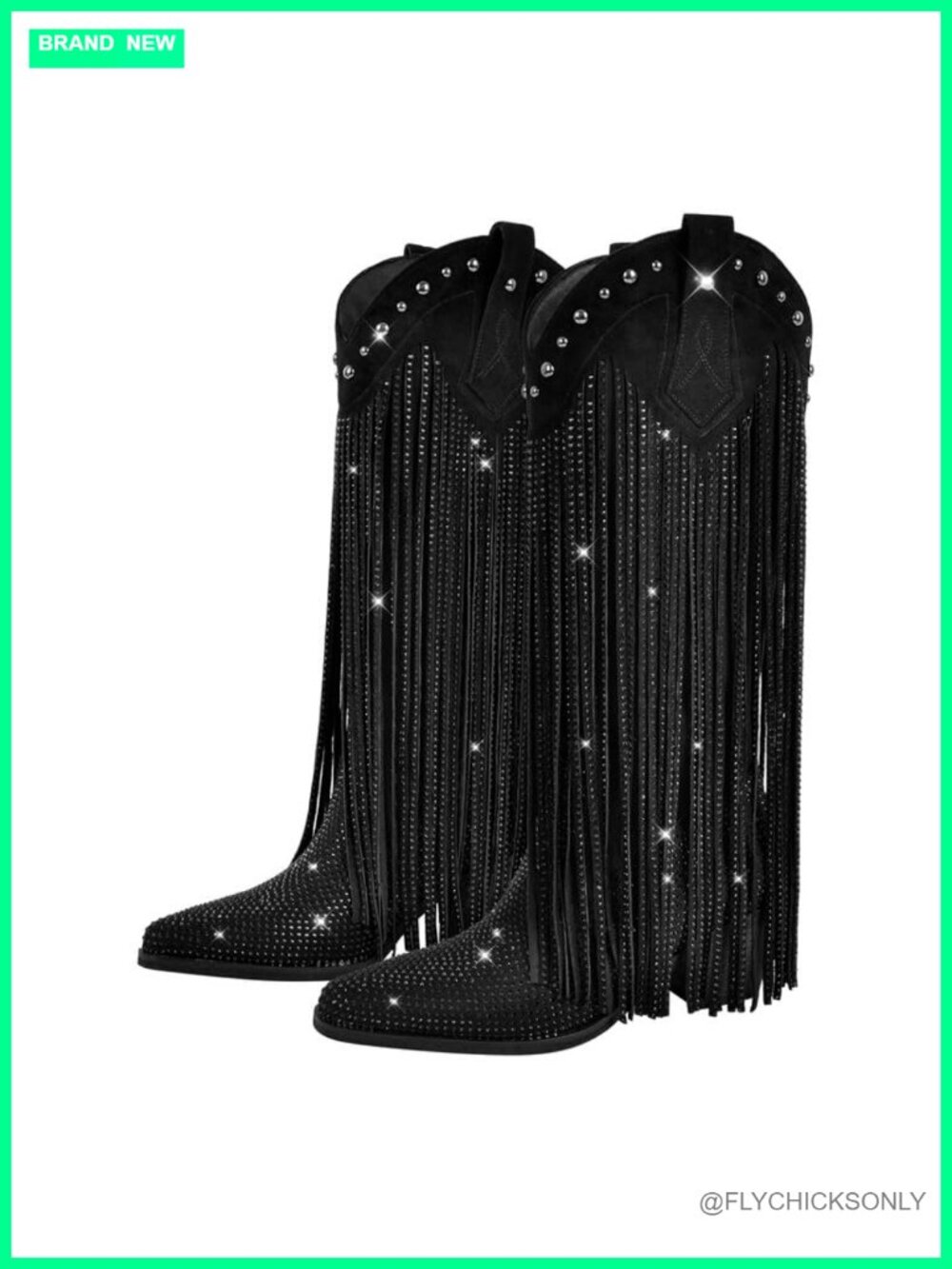 Rhinestone Fringe Cowgirl Knee High Faux Fur Boots